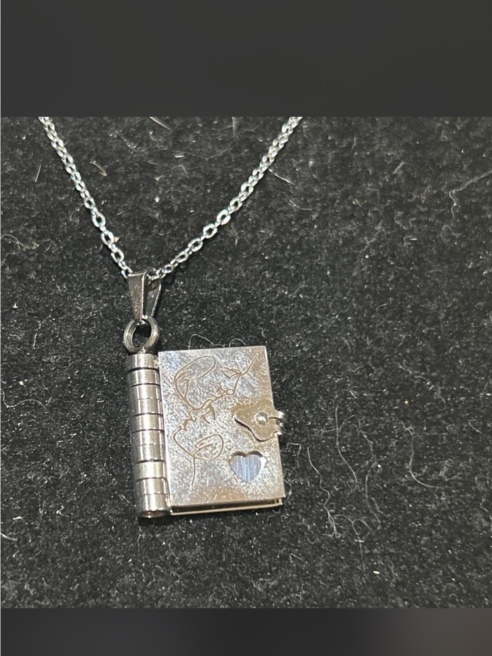 Silver color Book Locket Pendant Necklace - Heart Detail